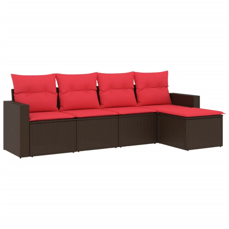 5-tlg. Garten-Sofagarnitur mit Kissen Braun Poly Rattan