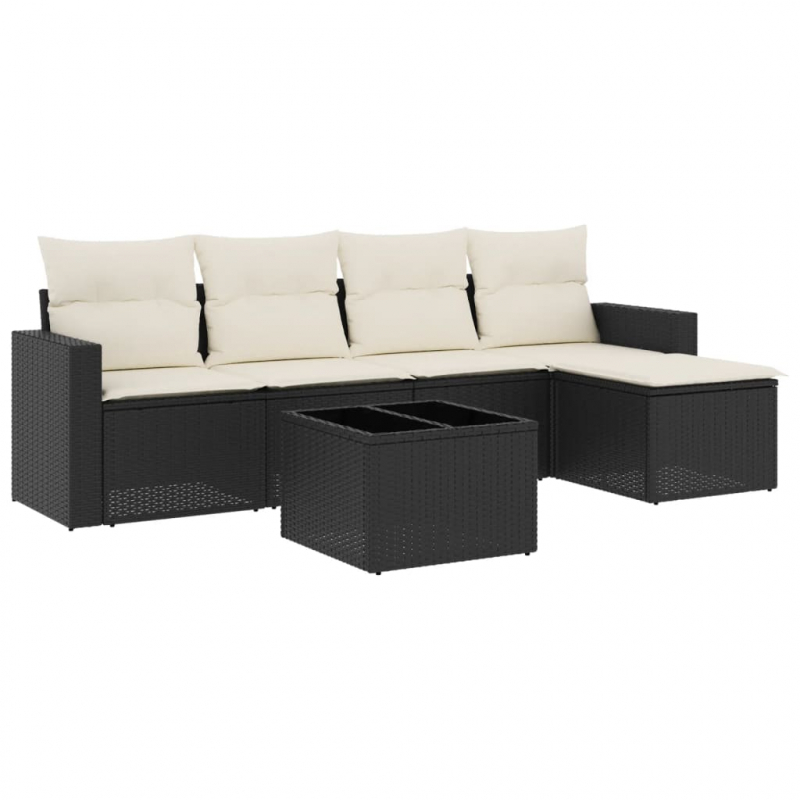 6-tlg. Garten-Sofagarnitur mit Kissen Schwarz Poly Rattan