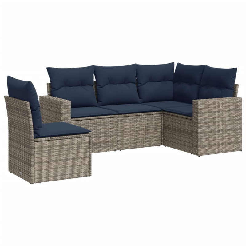 5-tlg. Garten-Sofagarnitur mit Kissen Grau Poly Rattan