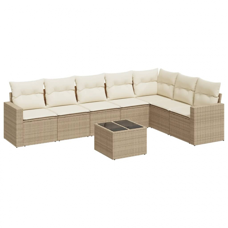 8-tlg. Garten-Sofagarnitur mit Kissen Beige Poly Rattan