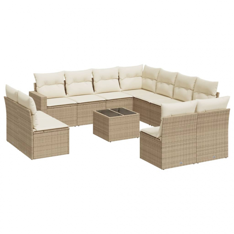 12-tlg. Garten-Sofagarnitur mit Kissen Beige Poly Rattan