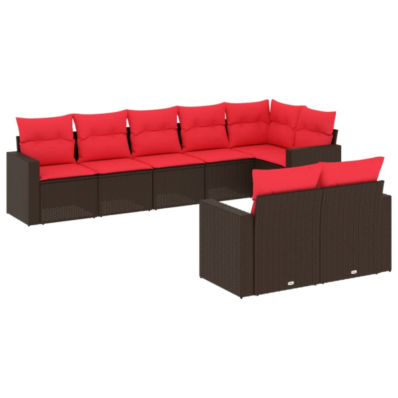 8-tlg. Garten-Sofagarnitur mit Kissen Braun Poly Rattan