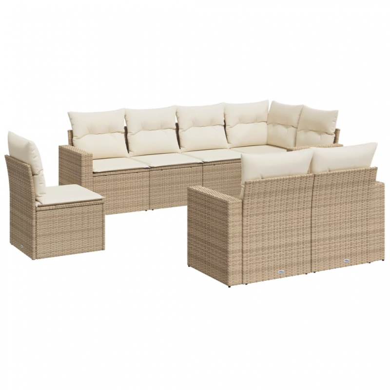 8-tlg. Garten-Sofagarnitur mit Kissen Beige Poly Rattan