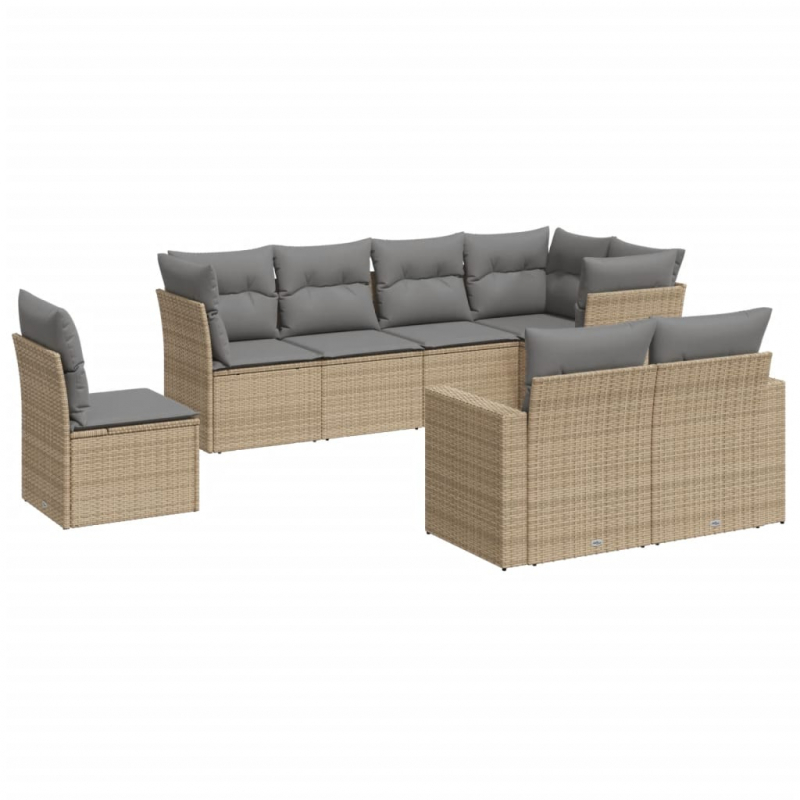 8-tlg. Garten-Sofagarnitur mit Kissen Beige Poly Rattan