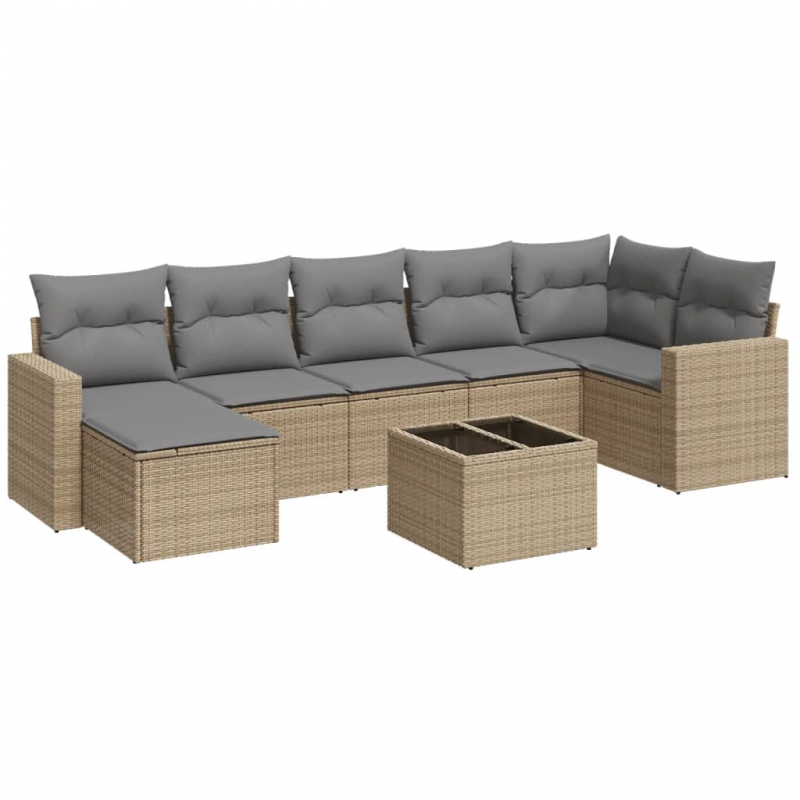 8-tlg. Garten-Sofagarnitur mit Kissen Beige Poly Rattan