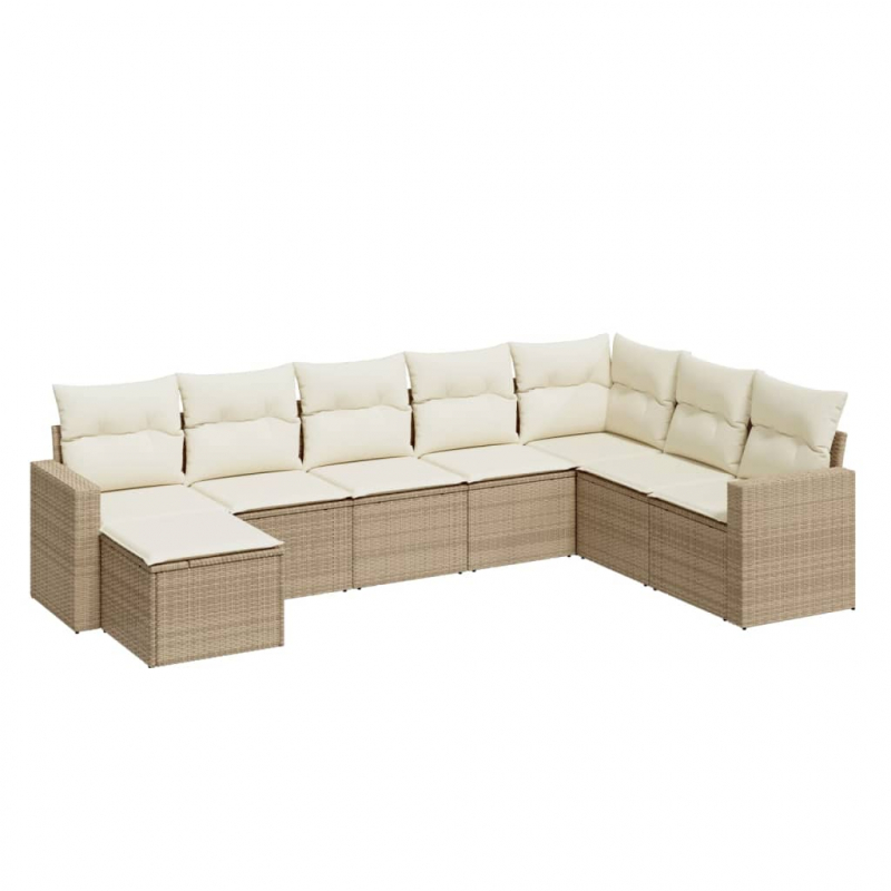 8-tlg. Garten-Sofagarnitur mit Kissen Beige Poly Rattan