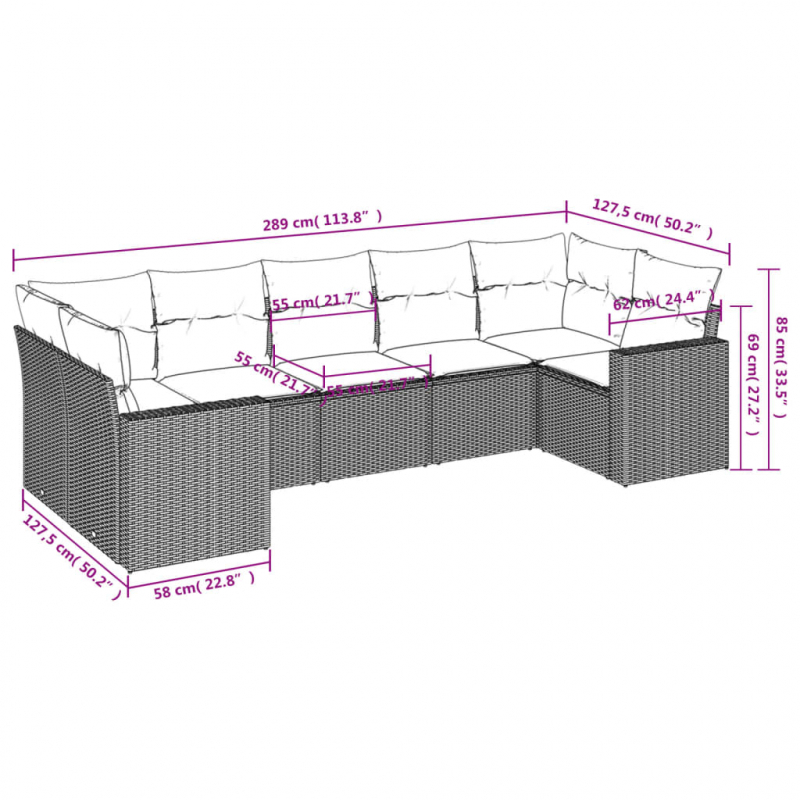 7-tlg. Garten-Sofagarnitur mit Kissen Braun Poly Rattan