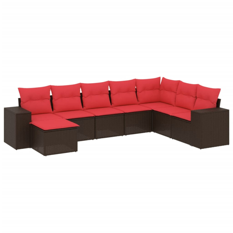 8-tlg. Garten-Sofagarnitur mit Kissen Braun Poly Rattan