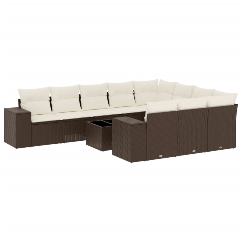 11-tlg. Garten-Sofagarnitur mit Kissen Braun Poly Rattan