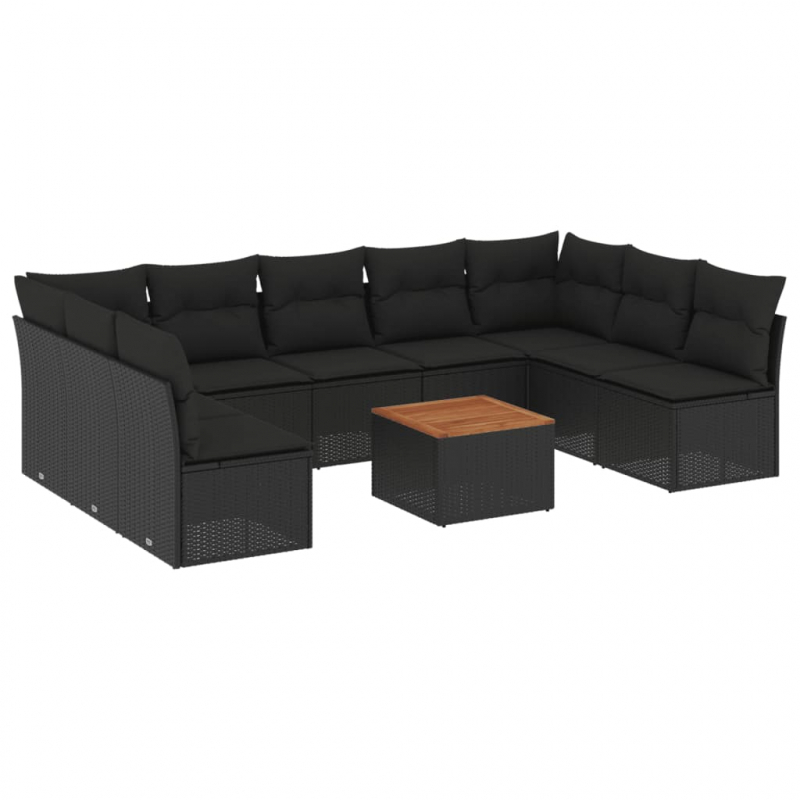 10-tlg. Garten-Sofagarnitur mit Kissen Schwarz Poly Rattan