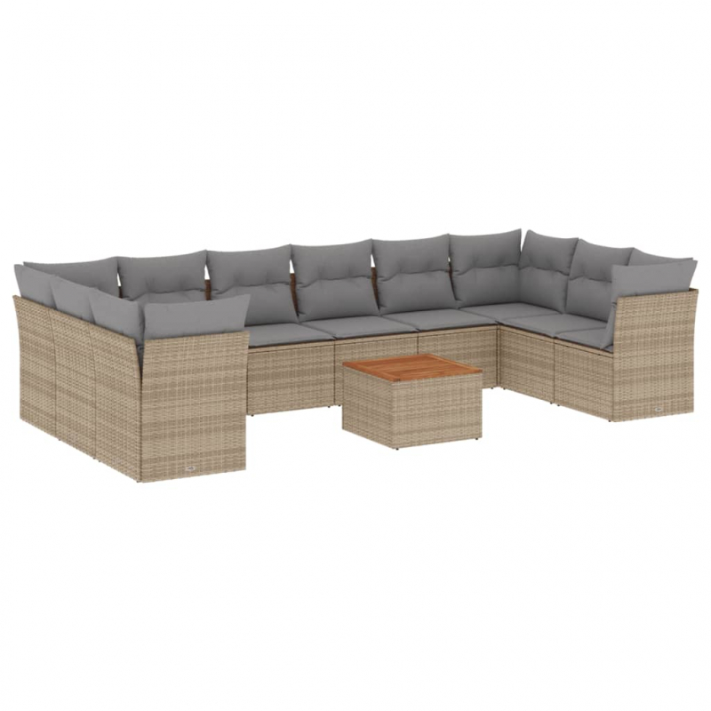 11-tlg. Garten-Sofagarnitur mit Kissen Beige Poly Rattan