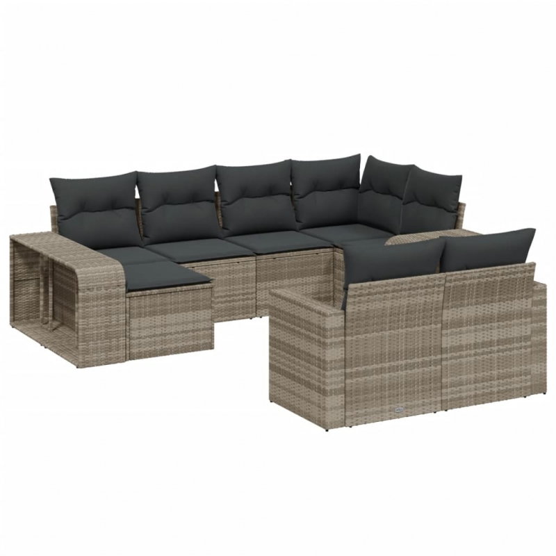 10-tlg. Garten-Sofagarnitur mit Kissen Hellgrau Poly Rattan