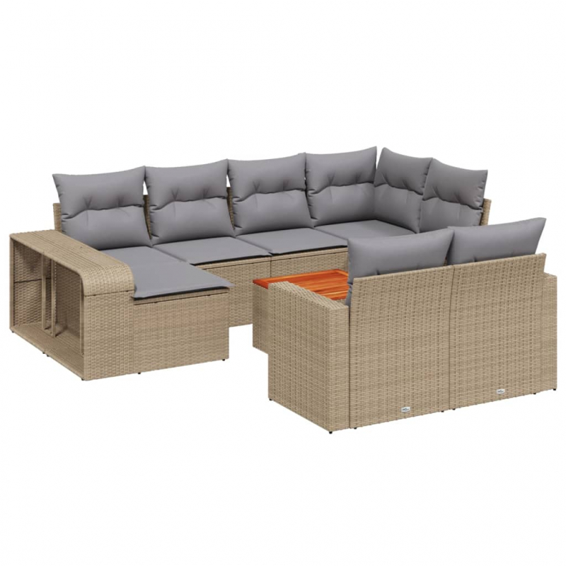 11-tlg. Garten-Sofagarnitur mit Kissen Beige Poly Rattan