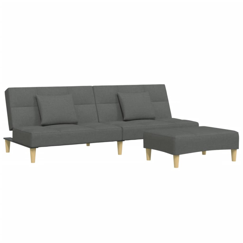 Schlafsofa 2-Sitzer mit Fußhocker Dunkelgrau Stoff