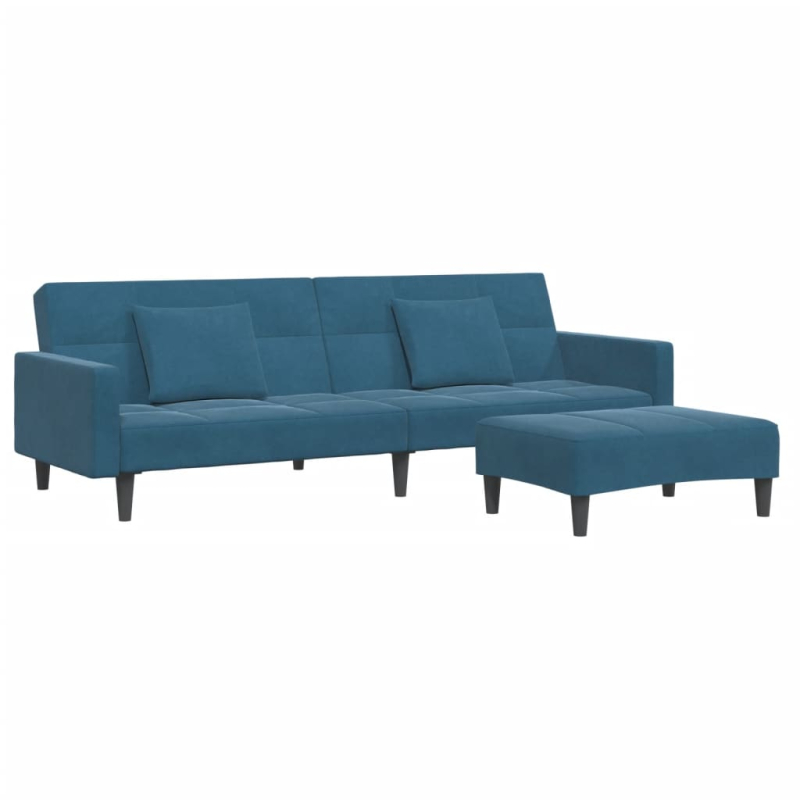 Schlafsofa 2-Sitzer mit Fußhocker Blau Samt