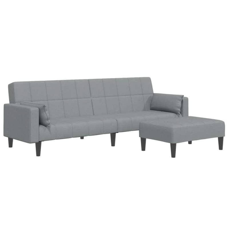 Schlafsofa 2-Sitzer mit Fußhocker Hellgrau Stoff