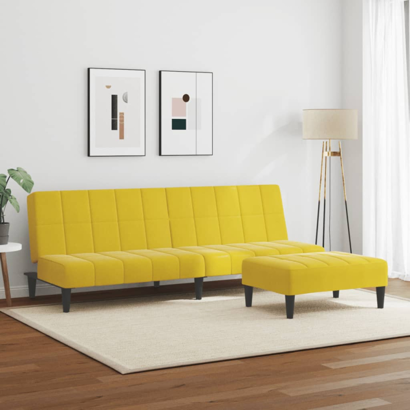 Schlafsofa 2-Sitzer mit Fußhocker Gelb Samt