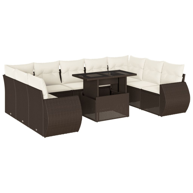 10-tlg. Garten-Sofagarnitur mit Kissen Braun Poly Rattan