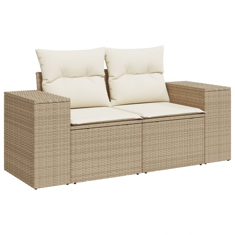 7-tlg. Garten-Sofagarnitur mit Kissen Beige Poly Rattan