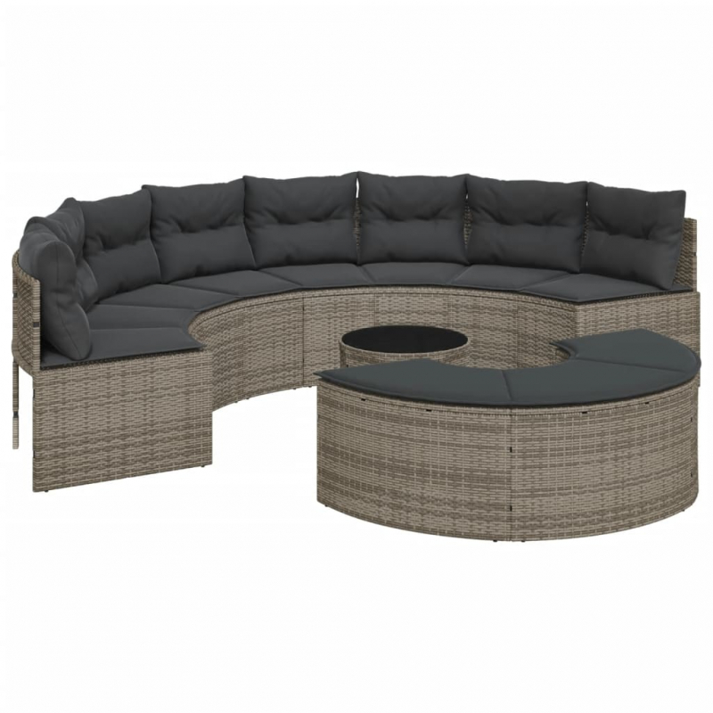 3-tlg. Garten-Sofagarnitur Halbrund Grau Poly Rattan