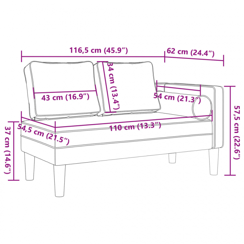 Chaiselongue mit Kissen Schwarz Stoff