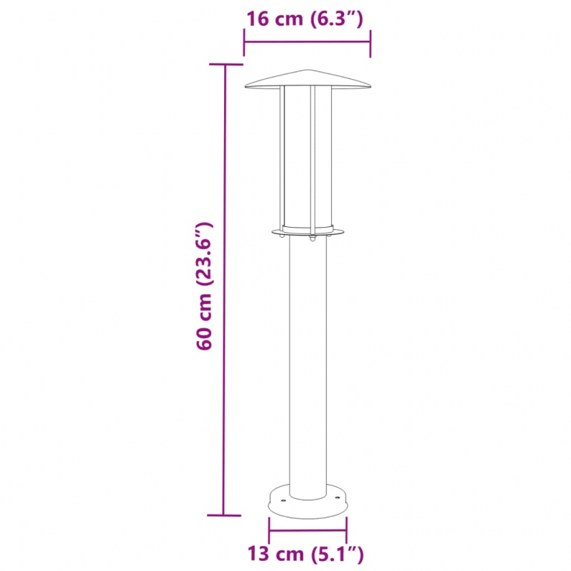 Wegeleuchte Schwarz 60 cm Edelstahl