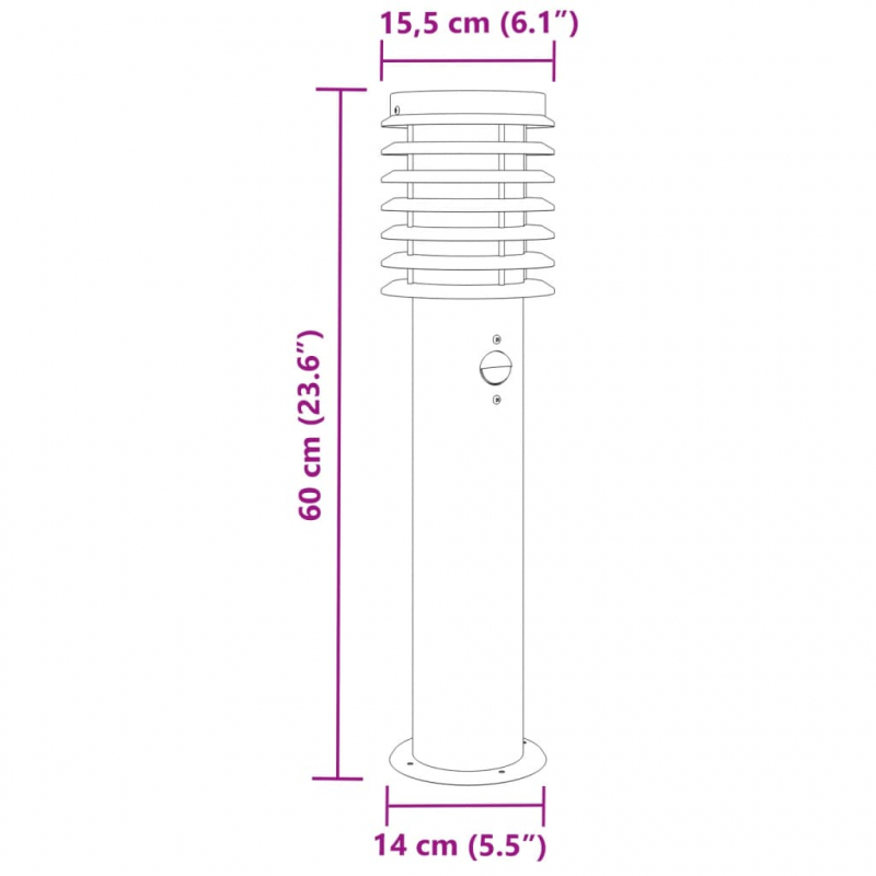 Wegeleuchte mit Bewegungsmelder Silbern 60 cm Edelstahl