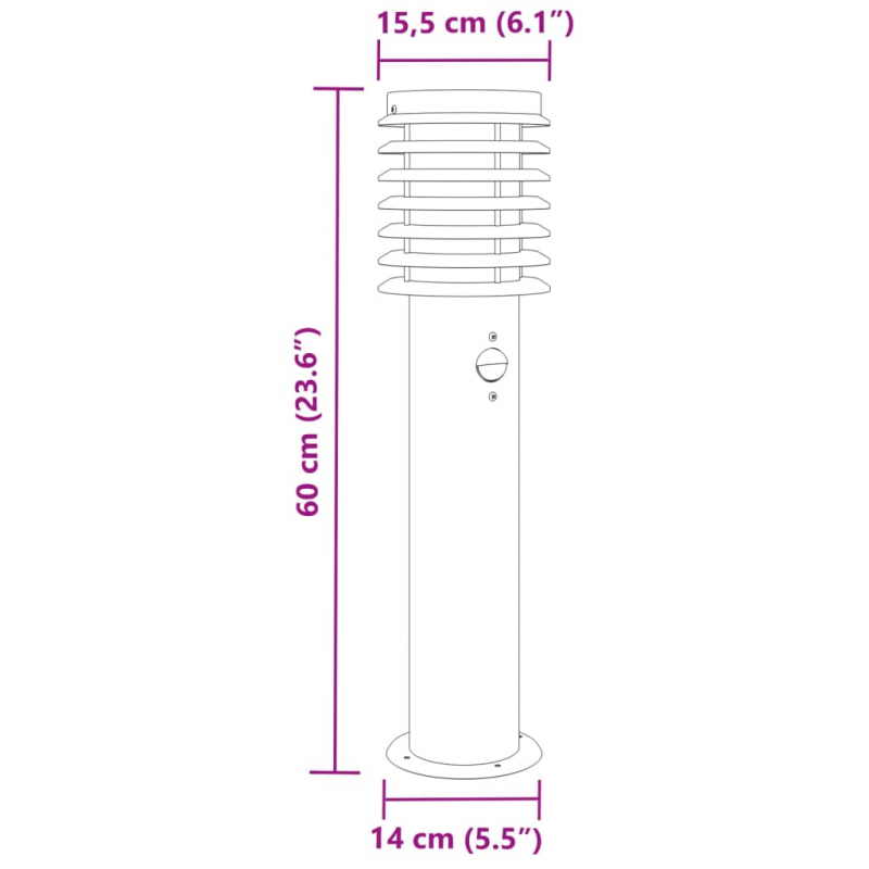 Wegeleuchte mit Bewegungsmelder Schwarz 60 cm Edelstahl