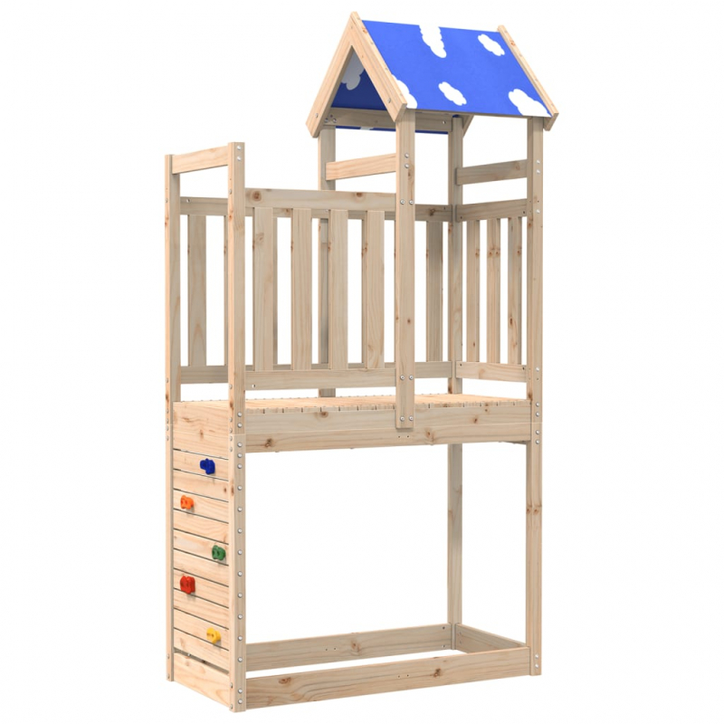 Spielturm mit Kletterwand 110,5x52,5x215 cm Massivholz Kiefer