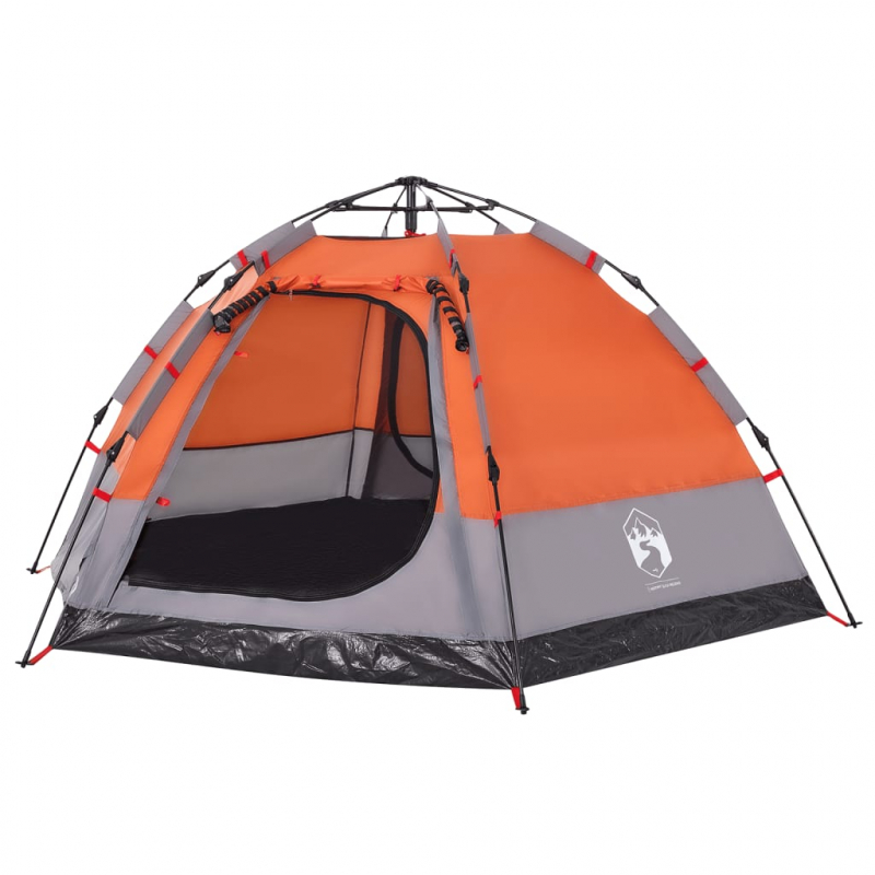 Campingzelt 4 Personen Grau und Orange Quick Release