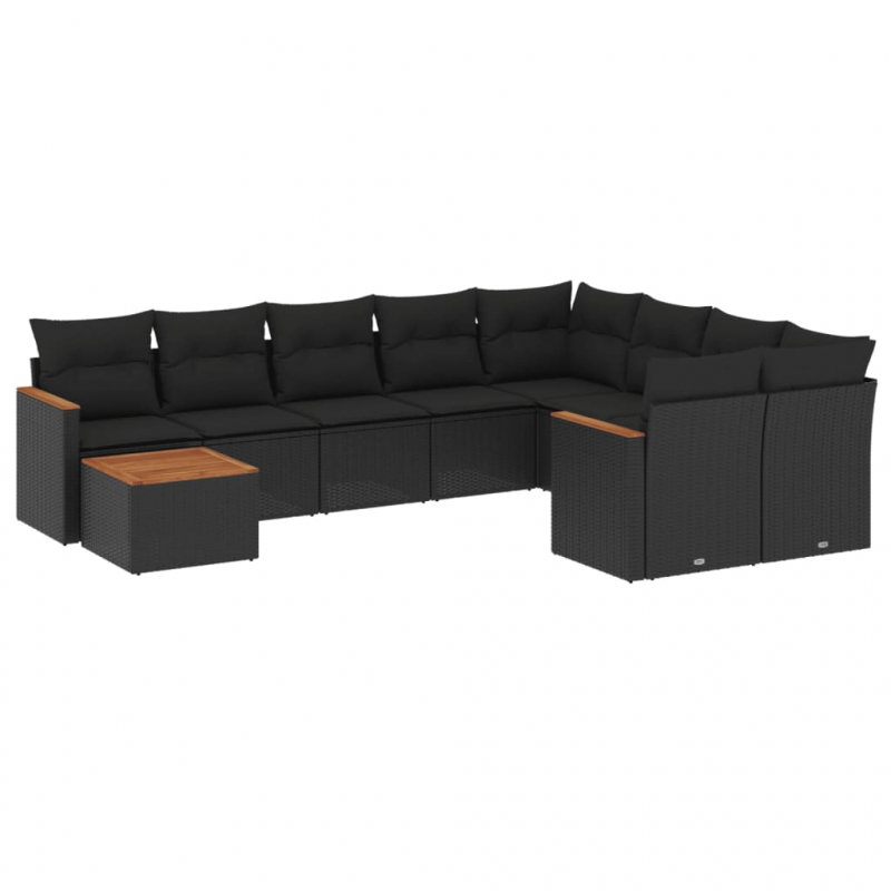 10-tlg. Garten-Sofagarnitur mit Kissen Schwarz Poly Rattan