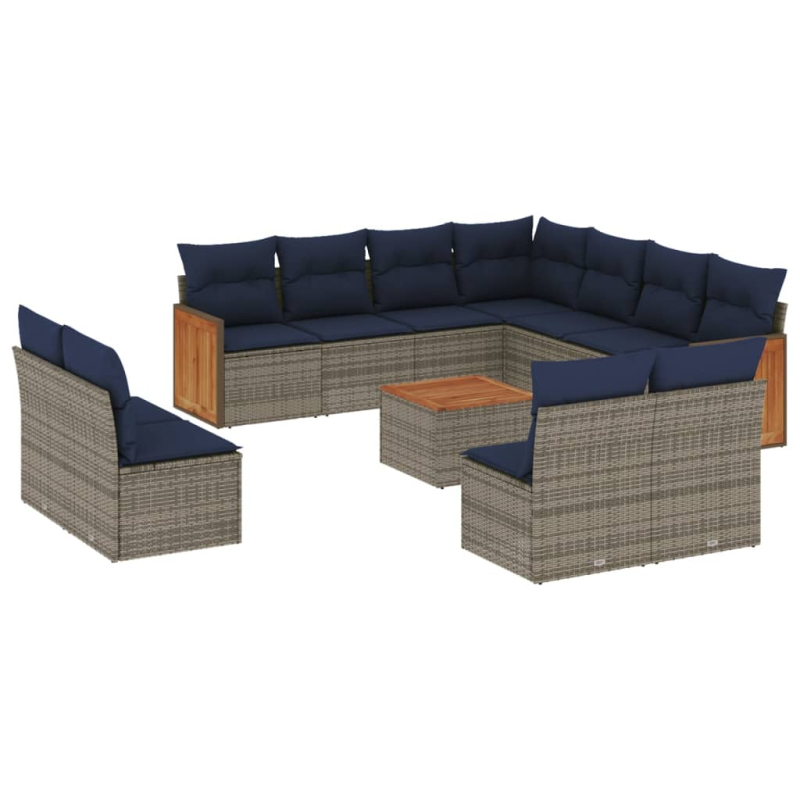 12-tlg. Garten-Sofagarnitur mit Kissen Grau Poly Rattan