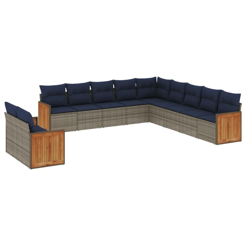 11-tlg. Garten-Sofagarnitur mit Kissen Grau Poly Rattan