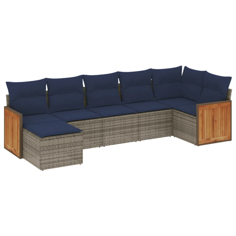 7-tlg. Garten-Sofagarnitur mit Kissen Grau Poly Rattan