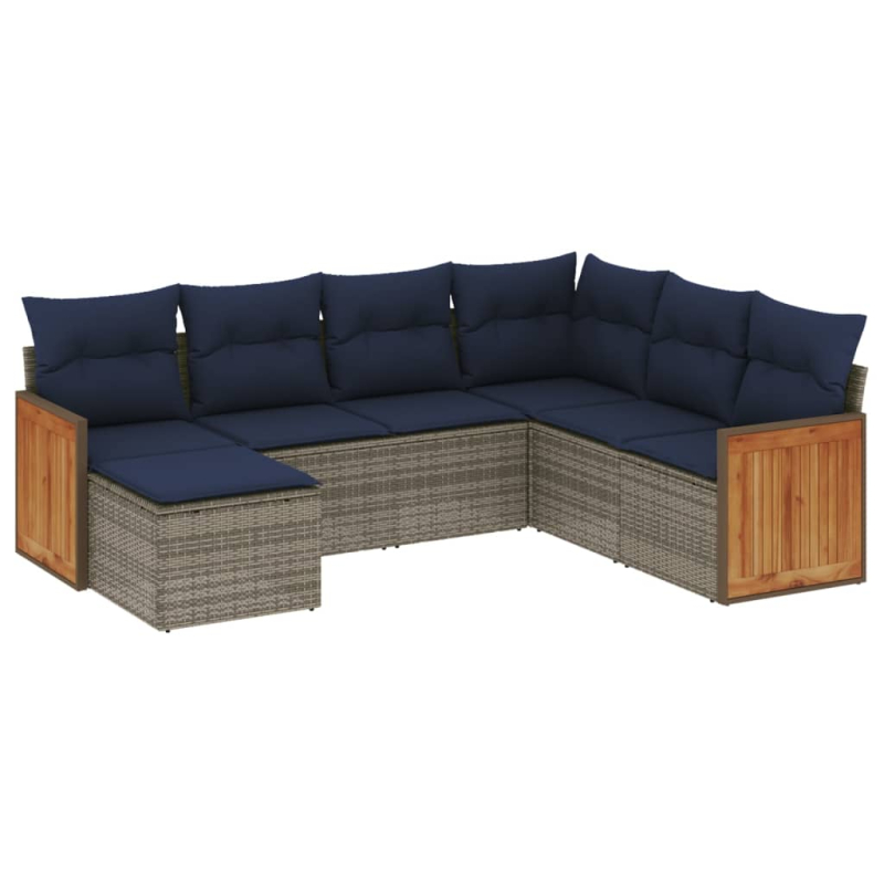 7-tlg. Garten-Sofagarnitur mit Kissen Grau Poly Rattan