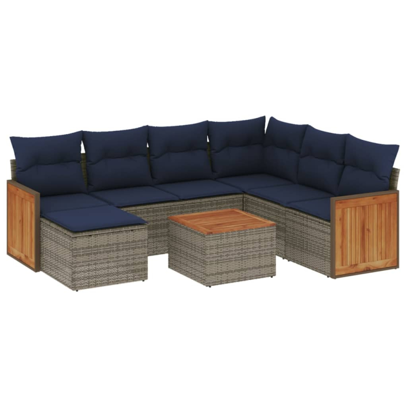 8-tlg. Garten-Sofagarnitur mit Kissen Grau Poly Rattan
