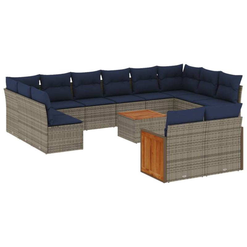 13-tlg. Garten-Sofagarnitur mit Kissen Grau Poly Rattan
