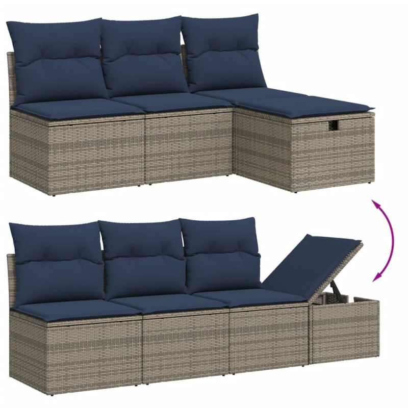9-tlg. Garten-Sofagarnitur mit Kissen Grau Poly Rattan