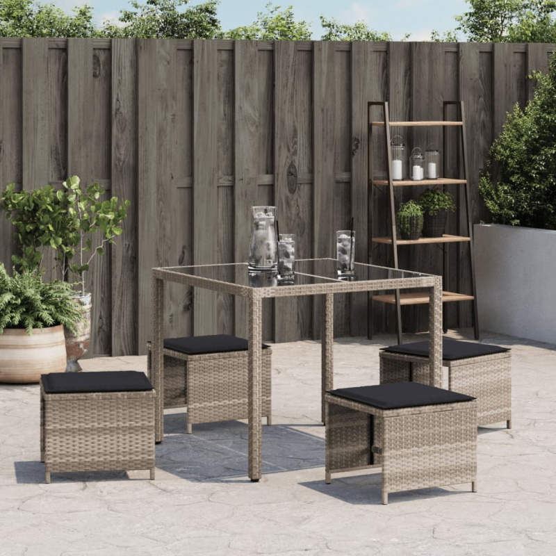 Gartenhocker mit Kissen 4 Stk. Hellgrau 40x40x35 cm Poly Rattan