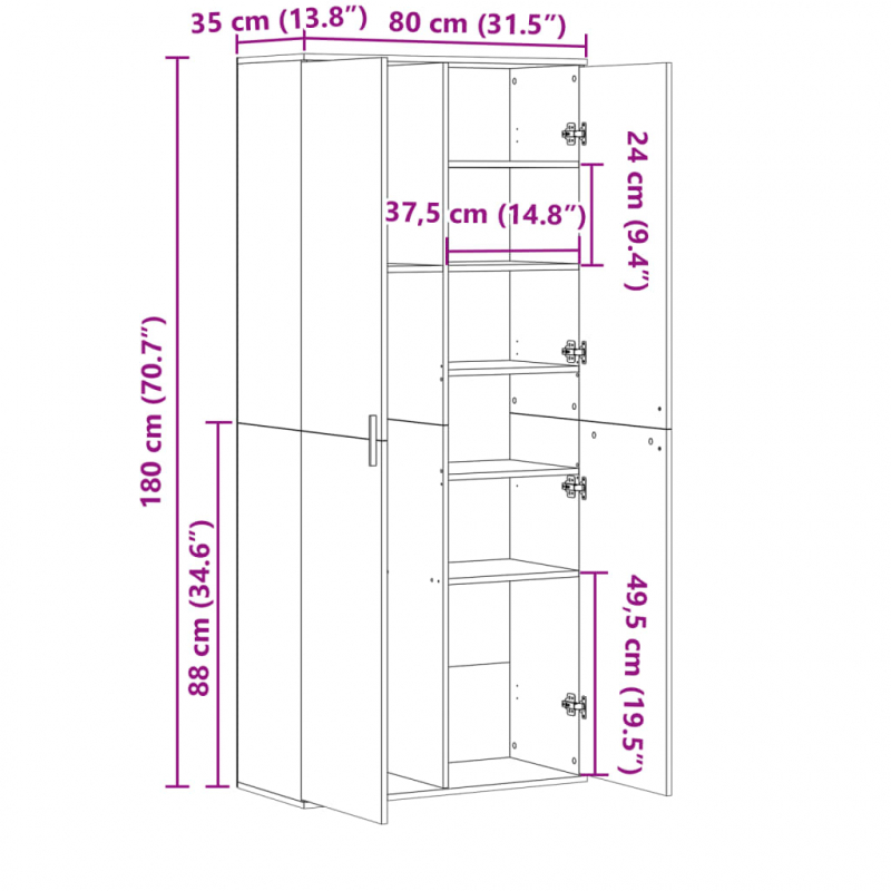 Highboard Grau Sonoma 80x35x180 cm Holzwerkstoff