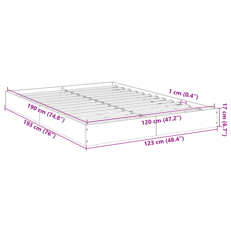 Bettgestell Betongrau 120x190 cm Holzwerkstoff