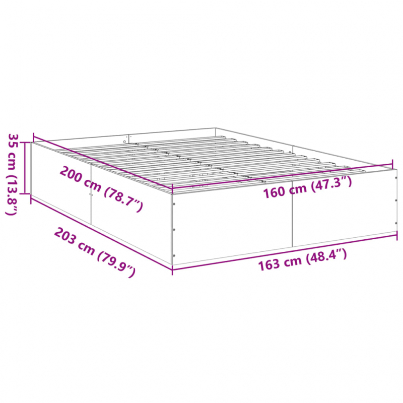 Bettgestell Grau Sonoma 160x200 cm Holzwerkstoff