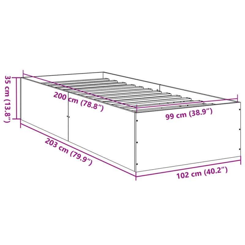 Bettgestell Betongrau 100x200 cm Holzwerkstoff