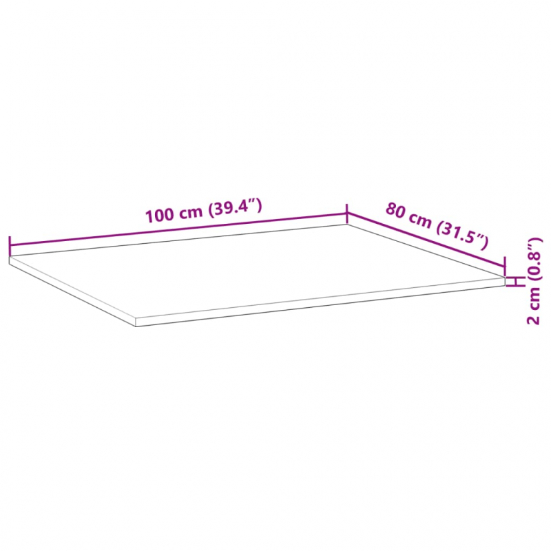 Schreibtischplatte Unbehandelt 100x80x2 cm Massivholz Akazie