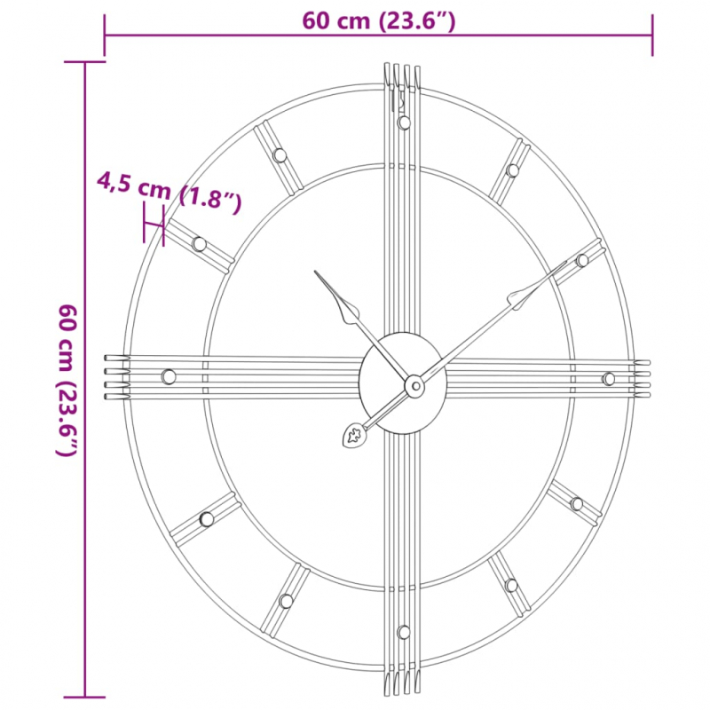 Wanduhr Schwarz Ø60 cm Eisen