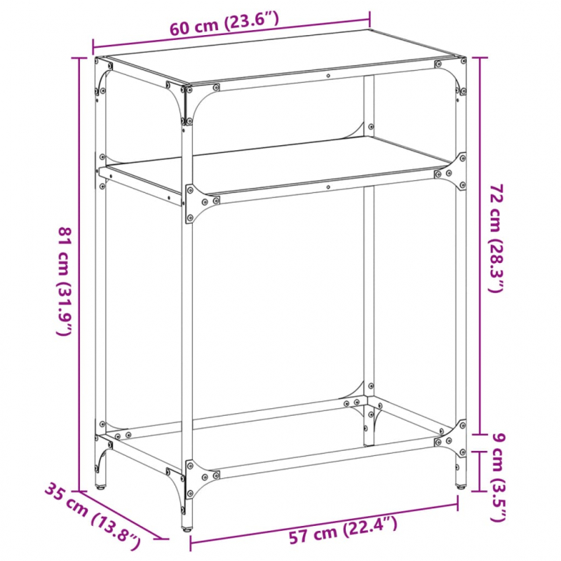 Konsolentisch mit Glasplatte Schwarz 60x35x81 cm Stahl