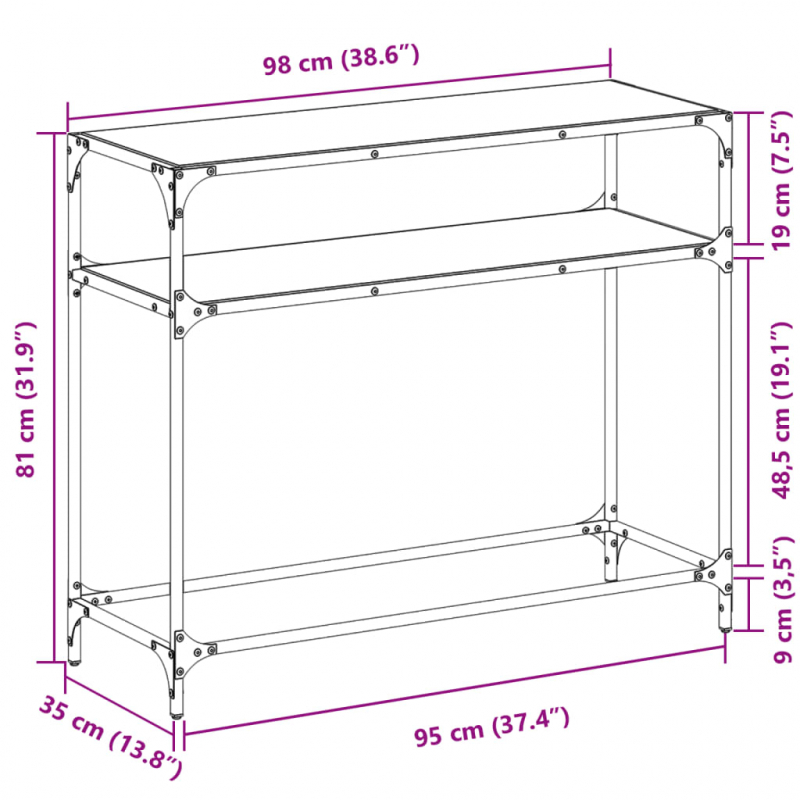 Konsolentisch mit Glasplatte Schwarz 98x35x81 cm Stahl