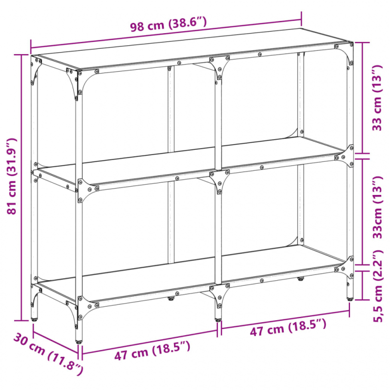 Konsolentisch mit Glasplatte Transparent 98x30x81 cm Stahl