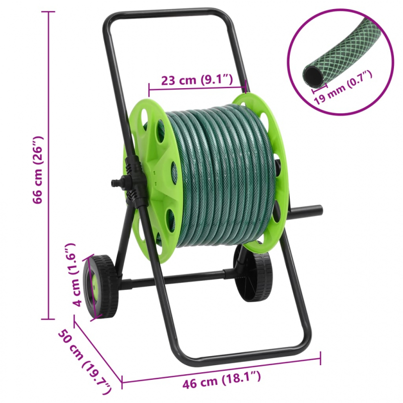 Schlauchwagen mit Schlauchanschluss-Set 0,75 20 m PVC Grün