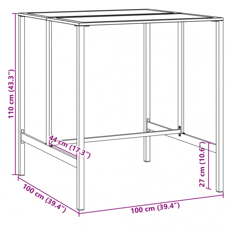 Bartisch Schwarz 100x100x110 cm Pulverbeschichteter Stahl